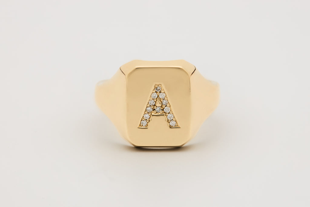 No. 2 Rectangular signet ring with diamond-set initial