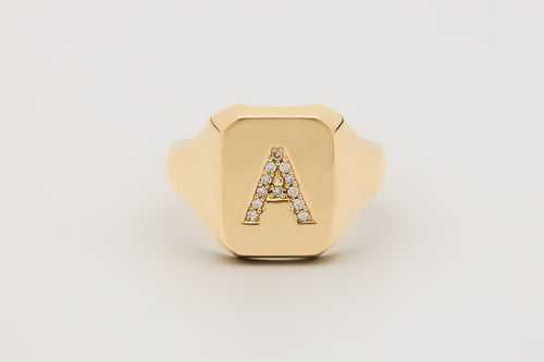 No. 2 Rectangular signet ring with diamond-set initial