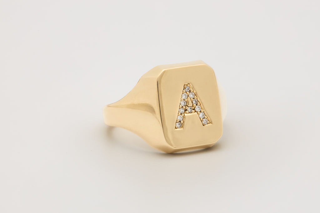 No. 2 Rectangular signet ring with diamond-set initial