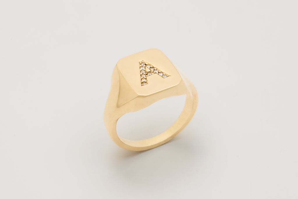 No. 2 Rectangular signet ring with diamond-set initial